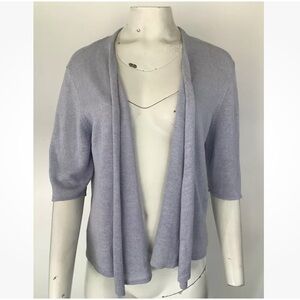 Eileen Fisher Sz PL 100% Linen Cropped Open Face Cardigan Blue 3/4 Sleeve